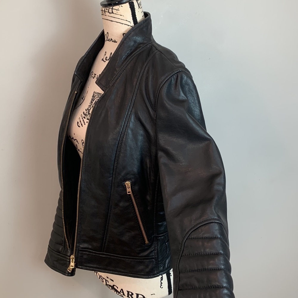 HTF, Rare J. Crew Collection Stand Collar Leather Moto / Biker Jacket - Picture 8 of 14